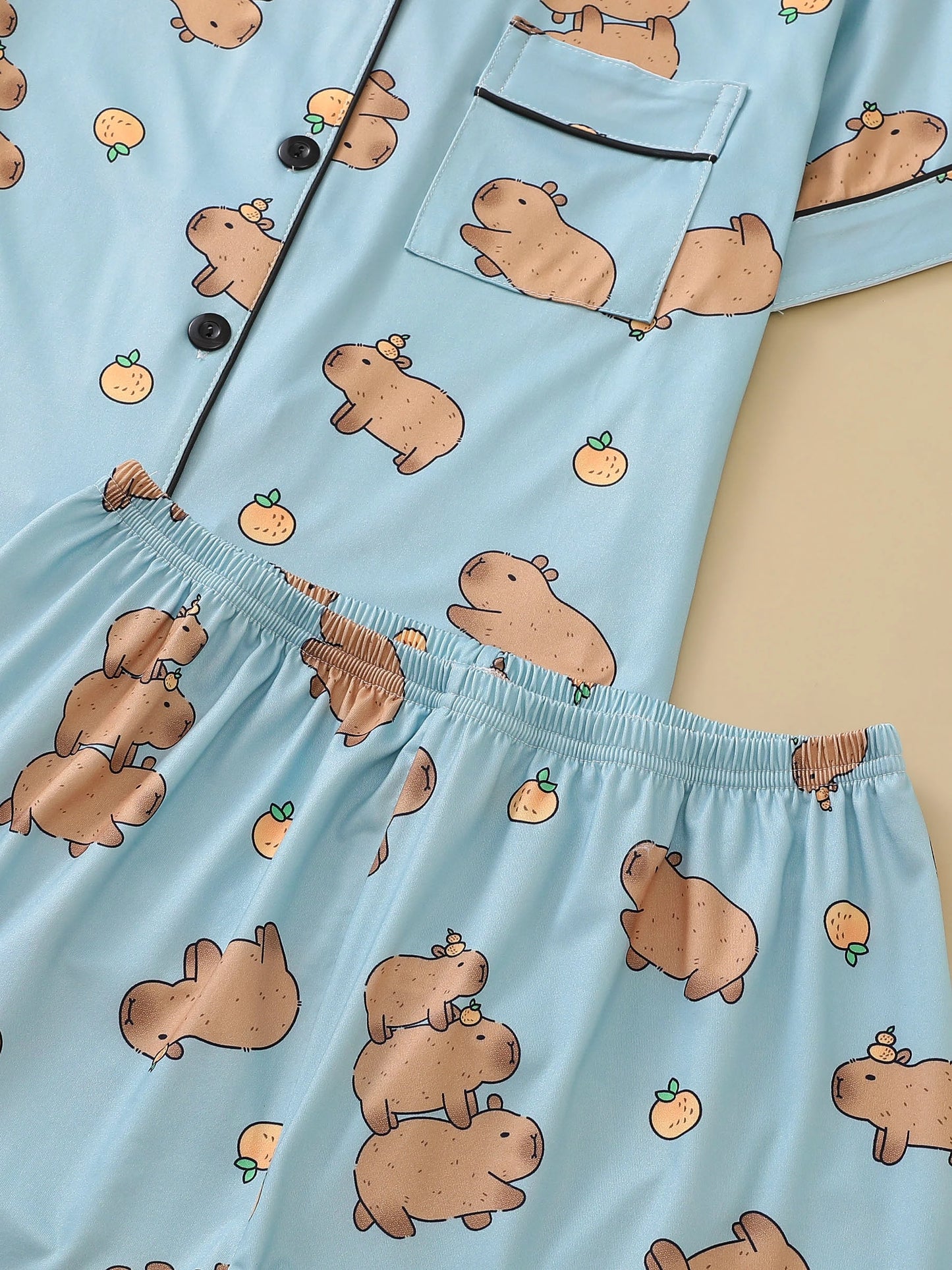 Pyjama Capybara Bleu 2 pièces pour femme