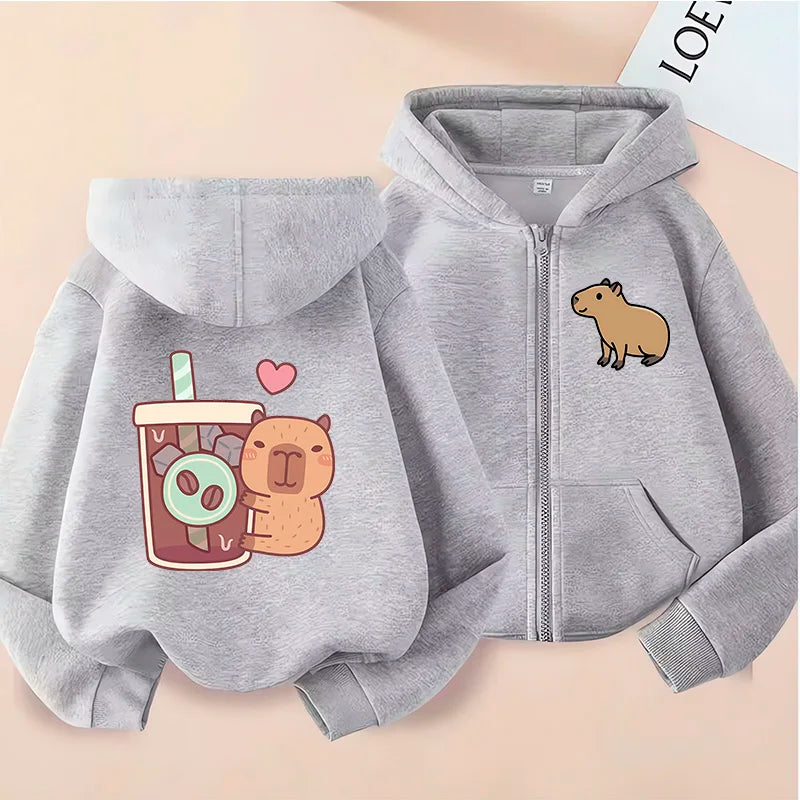 Pull Capybara Enfant Capuche Gris