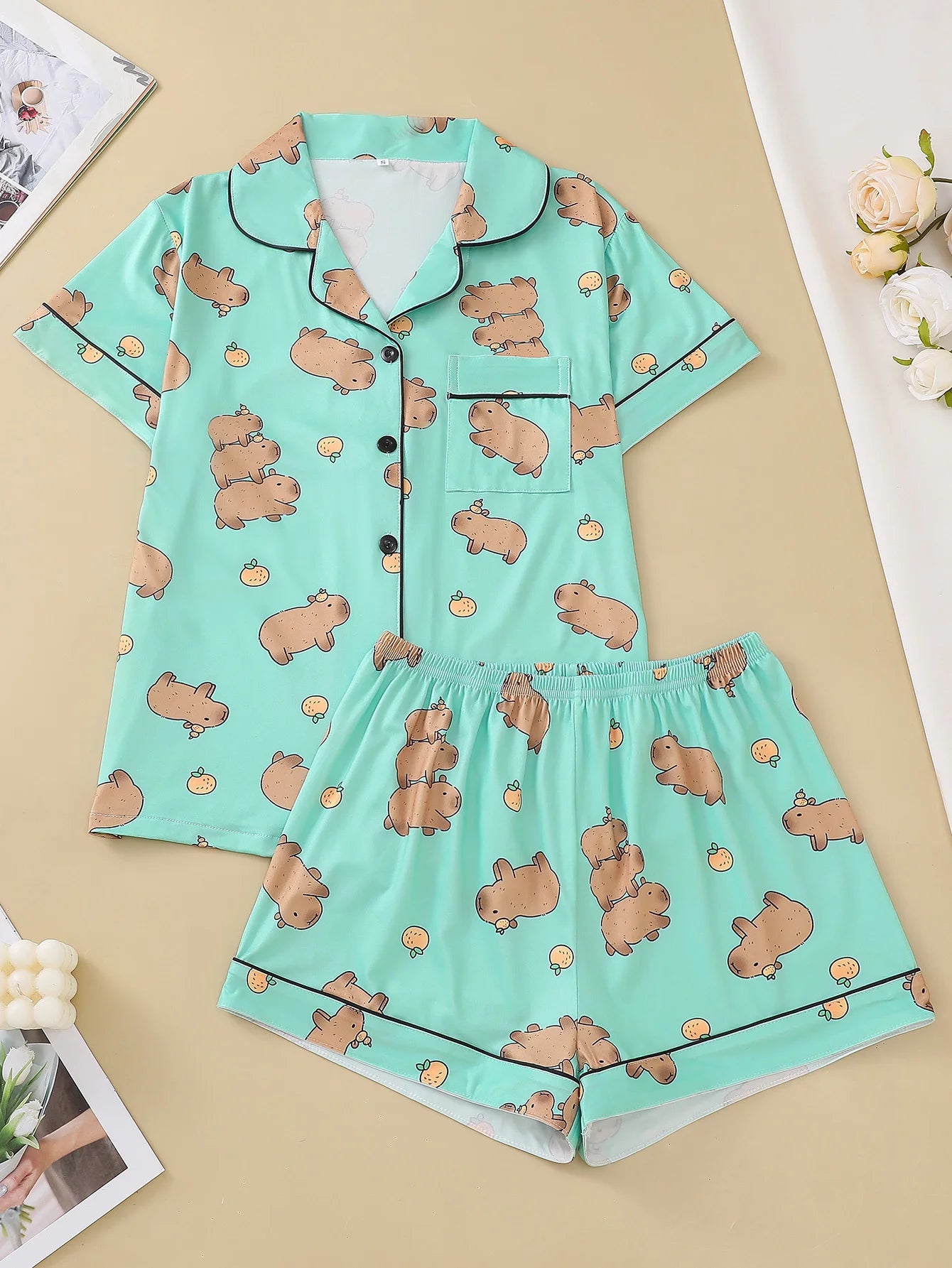 Pyjama Capybara Blanc 2 pièces pour femme