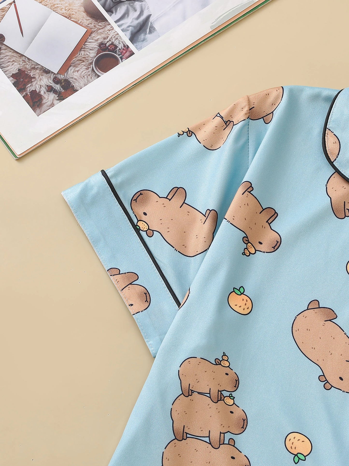 Pyjama Capybara Noir 2 pièces pour femme