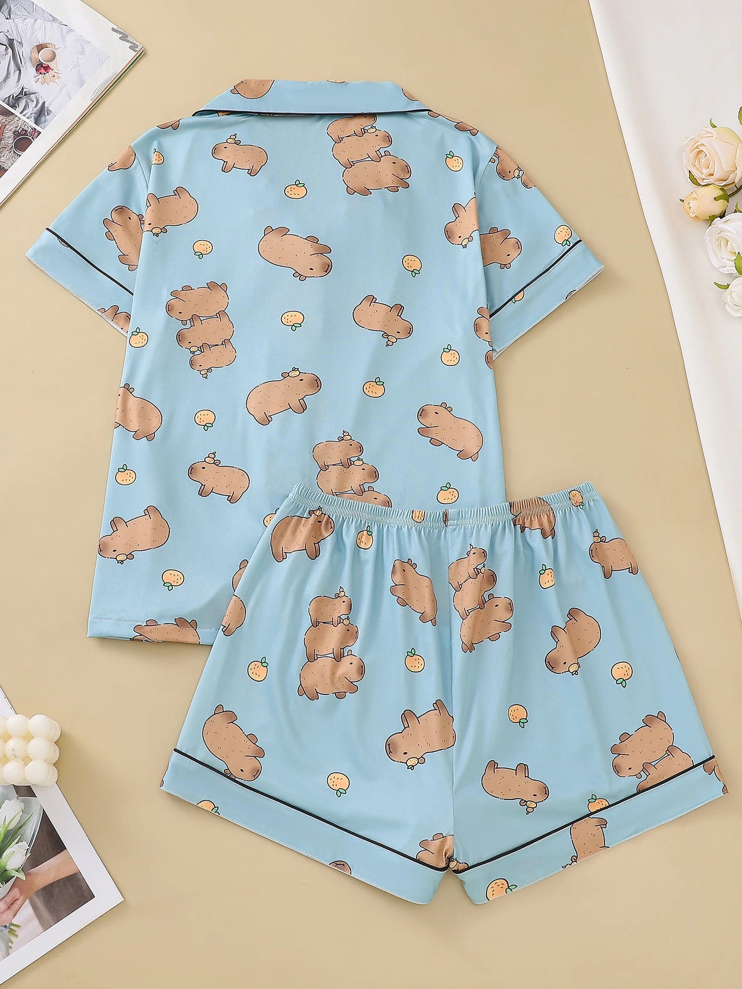 Pyjama Capybara Bleu 2 pièces pour femme