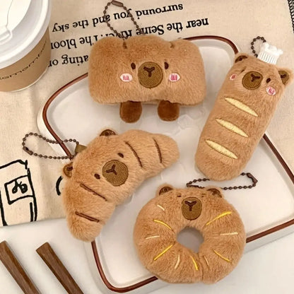 Porte-clé capybara croissant en peluche douce style boulangerie