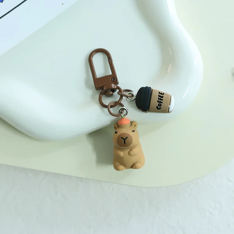 Porte-clé capybara en résine kawaii multicolore
