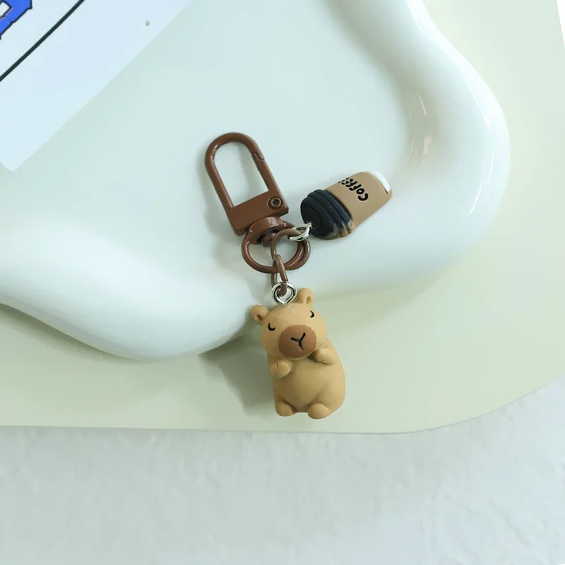 Porte-clé capybara en résine kawaii multicolore