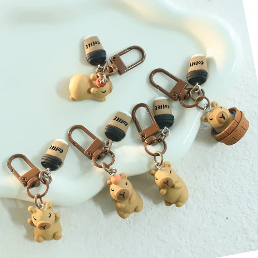 Porte-clé capybara en résine kawaii multicolore