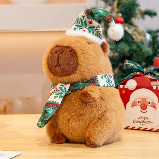 Doudou Capybara Lutin Noël - Green Scarf / 23cm-25cm