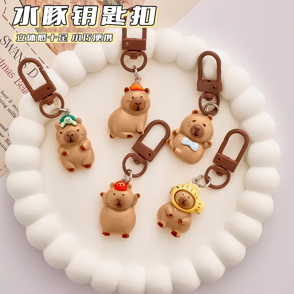 Porte-clé capybara en résine kawaii multicolore