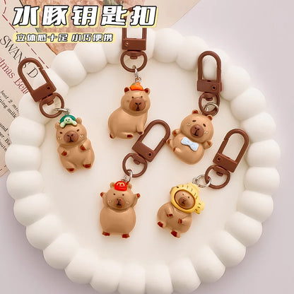 Porte-clé capybara en résine kawaii multicolore