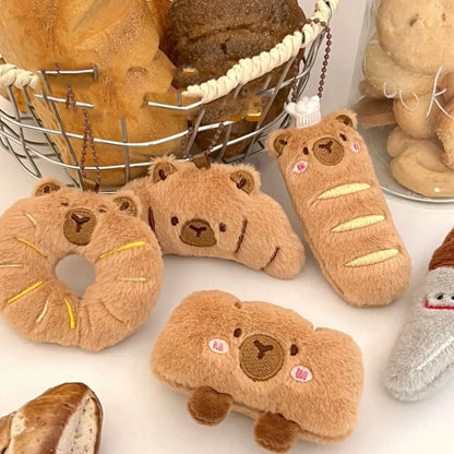 Porte-clé capybara croissant en peluche douce style boulangerie
