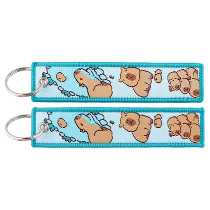 Porte-clé capybara brodé style boho fait main