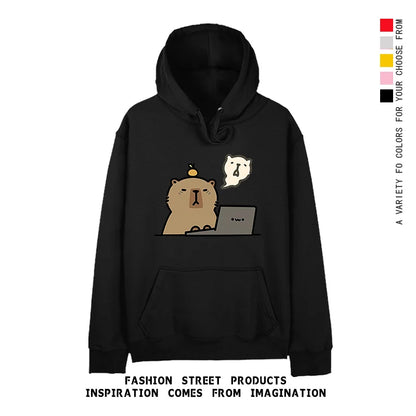 Sweat Noir à Capuche Capybara Chaud