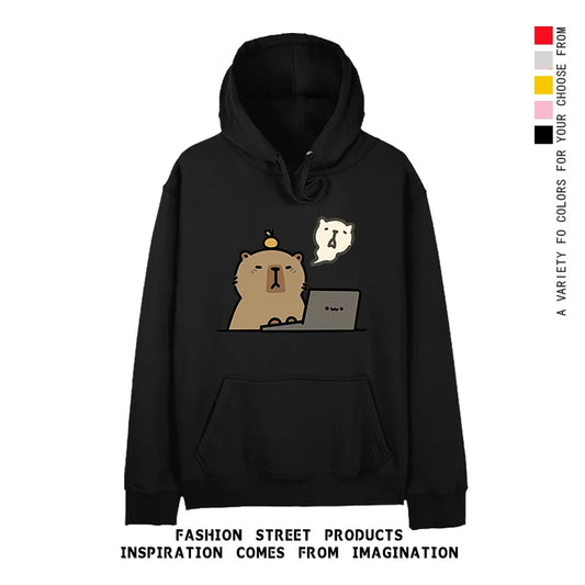 Sweat Noir à Capuche Capybara Chaud
