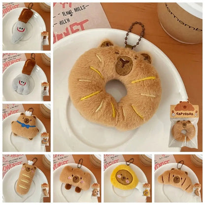 Porte-clé capybara croissant en peluche douce style boulangerie