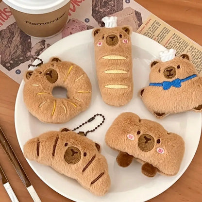 Porte-clé capybara croissant en peluche douce style boulangerie