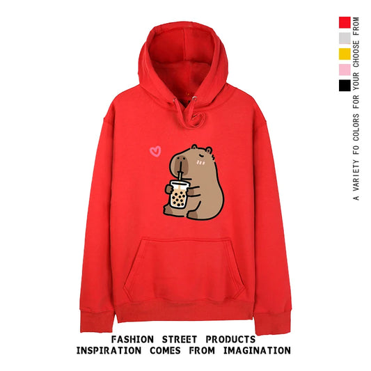Sweat Rouge Capybara Capuche Unisexe