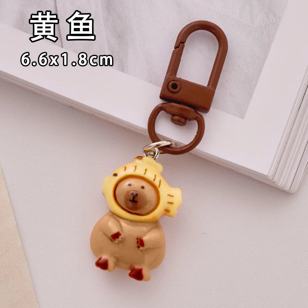Porte-clé capybara en résine kawaii multicolore