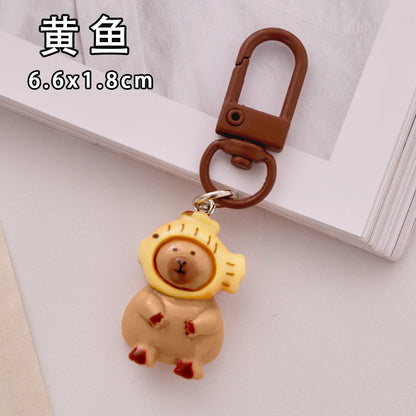 Porte-clé capybara en résine kawaii multicolore