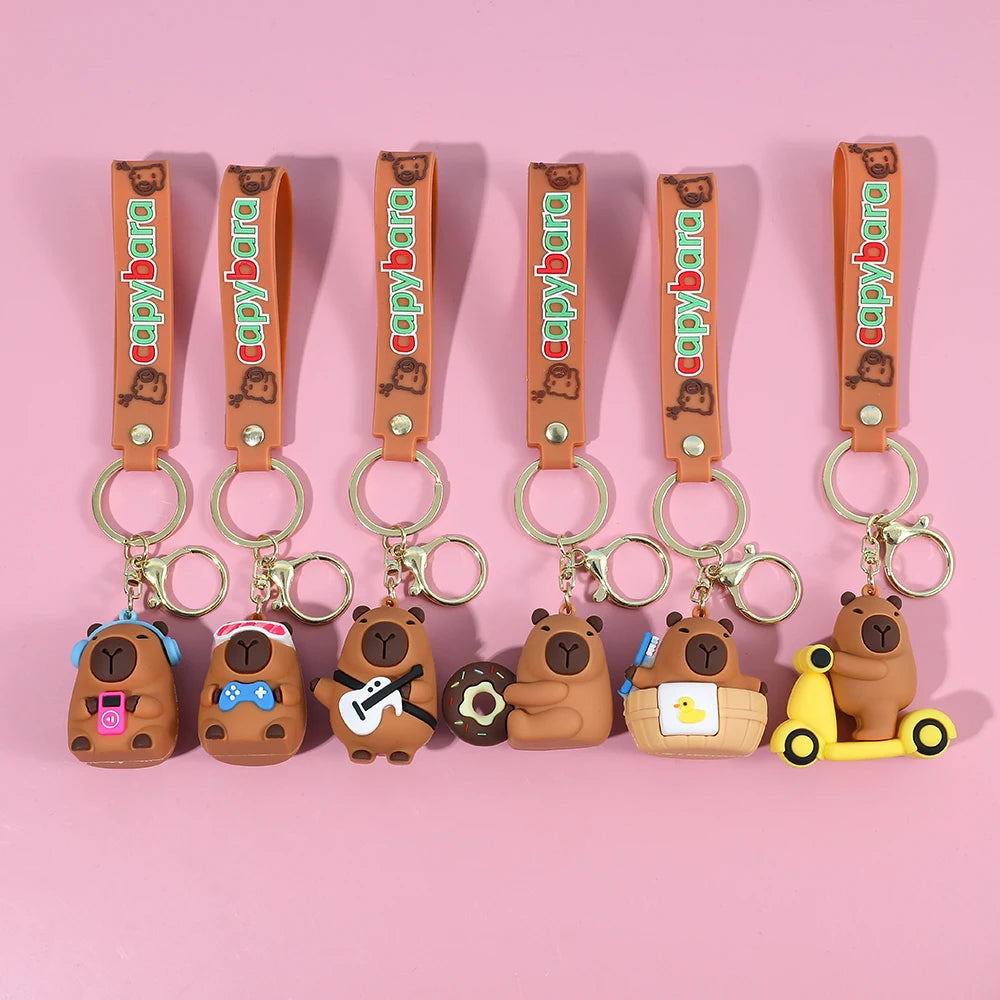 Porte-clé capybara cartoon pour voiture, plusieurs designs colorés
