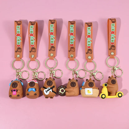 Porte-clé capybara cartoon pour voiture, plusieurs designs colorés