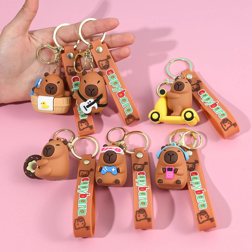Porte-clé capybara cartoon pour voiture, plusieurs designs colorés