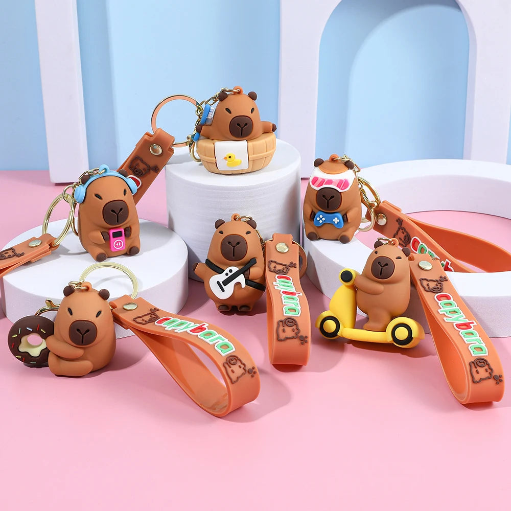 Porte-clé capybara cartoon pour voiture, plusieurs designs colorés