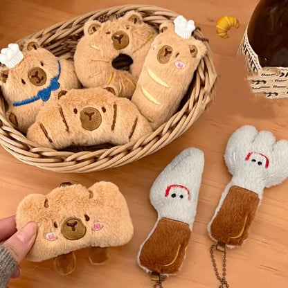 Porte-clé capybara croissant en peluche douce style boulangerie