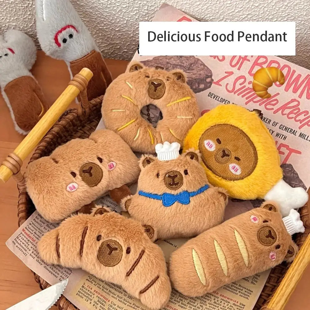 Porte-clé capybara croissant en peluche douce style boulangerie