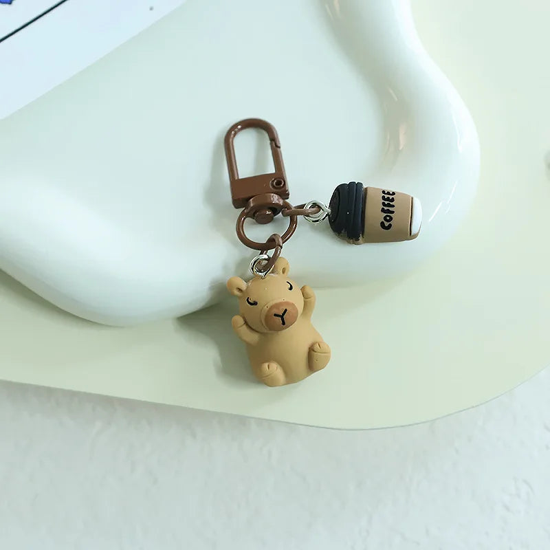 Porte-clé capybara en résine kawaii multicolore