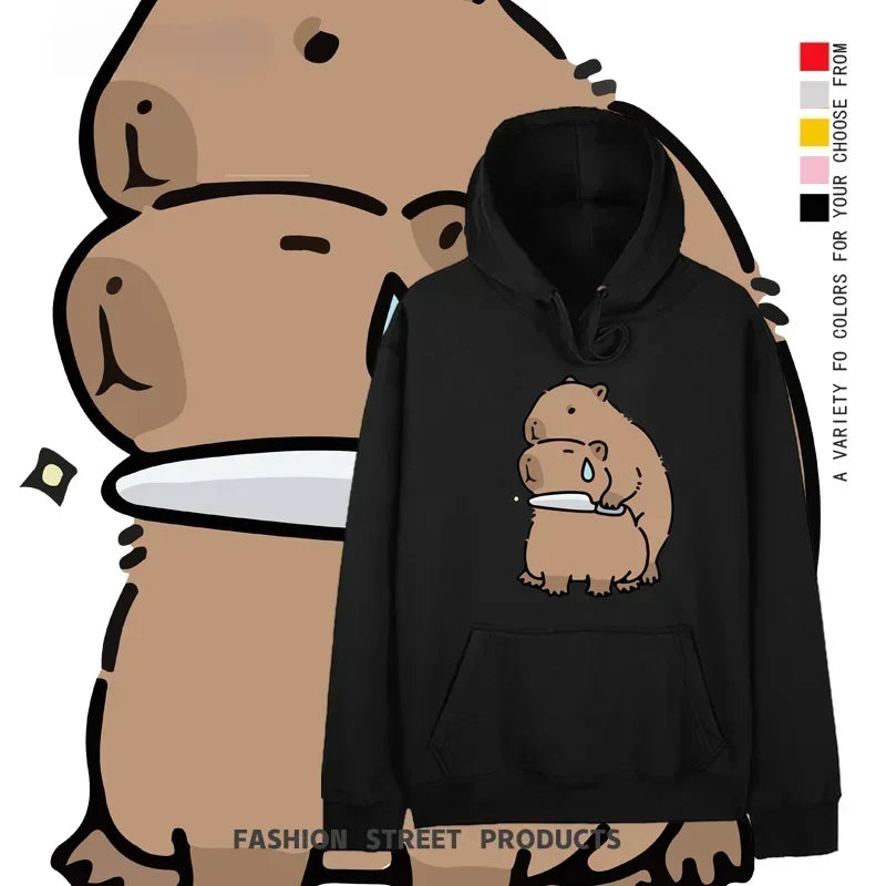 Sweat Noir à Capuche Capybara Chaud