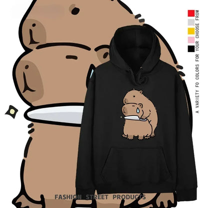 Sweat Noir à Capuche Capybara Chaud