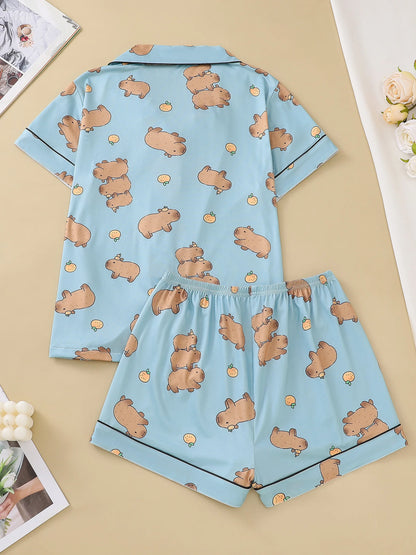 Pyjama Capybara Vert 2 pièces pour femme