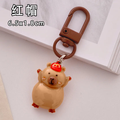 Porte-clé capybara en résine kawaii multicolore