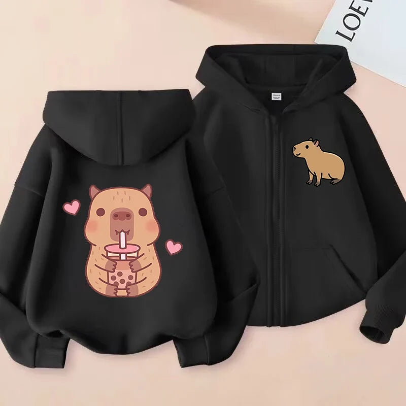 Sweat Zippé Capybara Enfant – Noir