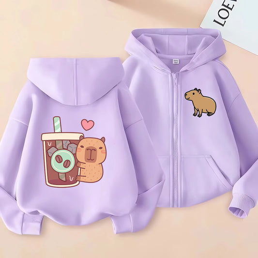 Pull Capybara Capuche Fille Violet