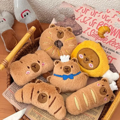 Porte-clé capybara croissant en peluche douce style boulangerie