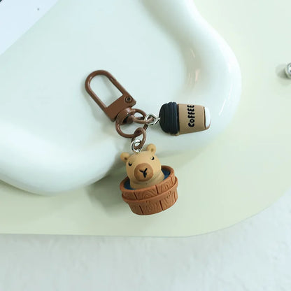 Porte-clé capybara en résine kawaii multicolore