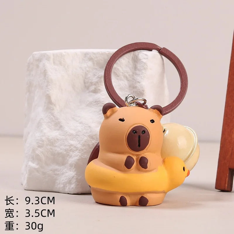 Porte-clé capybara en résine kawaii multicolore
