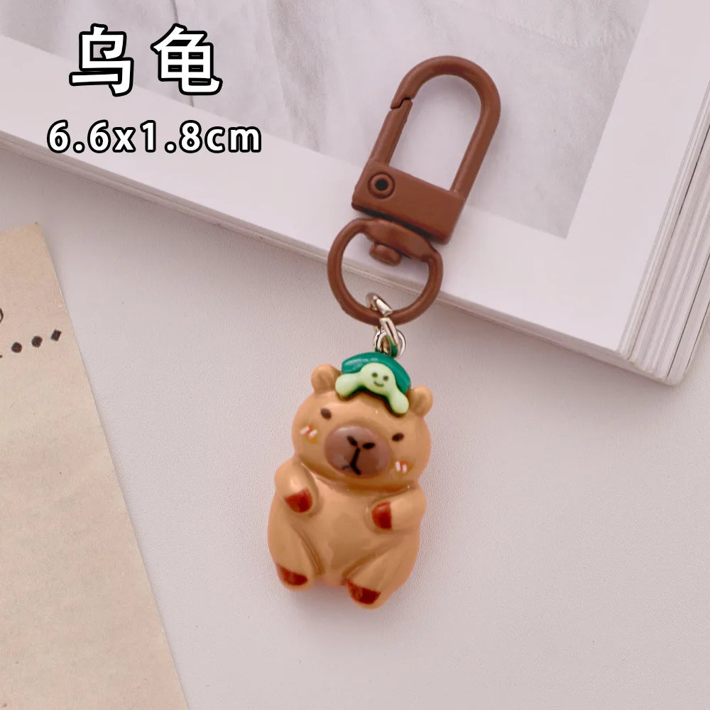 Porte-clé capybara en résine kawaii multicolore