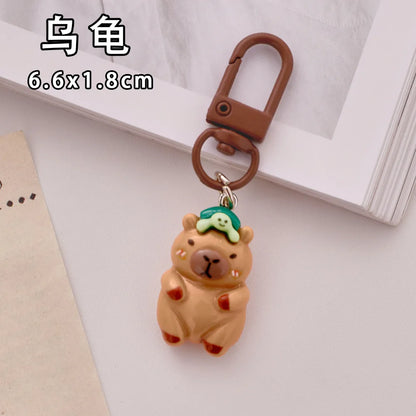 Porte-clé capybara en résine kawaii multicolore