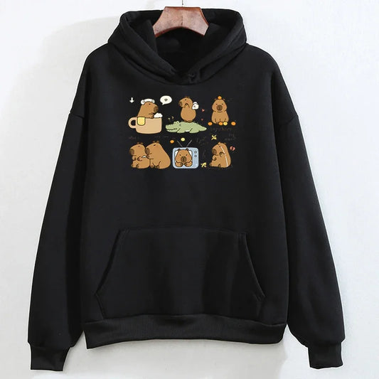 Sweat à Capuche Capybara Noir Unisexe